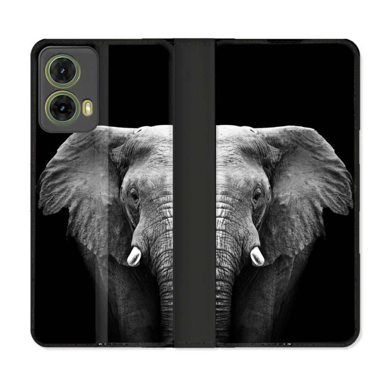 Housse cuir portefeuille Pour Motorola G85 5G Animal Elephant Noir