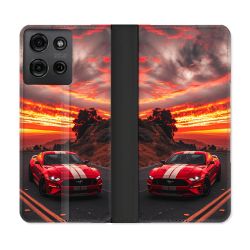 Housse cuir portefeuille Pour Motorola G75 5G Ford Mustang GT500 Rouge
