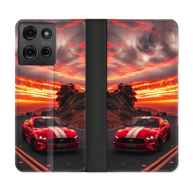 Housse cuir portefeuille Pour Motorola G75 5G Ford Mustang GT500 Rouge
