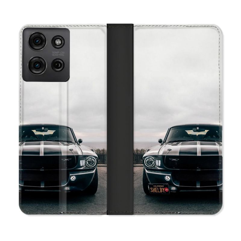 Housse cuir portefeuille Pour Motorola G75 5G Ford Mustang GT500 Vintage