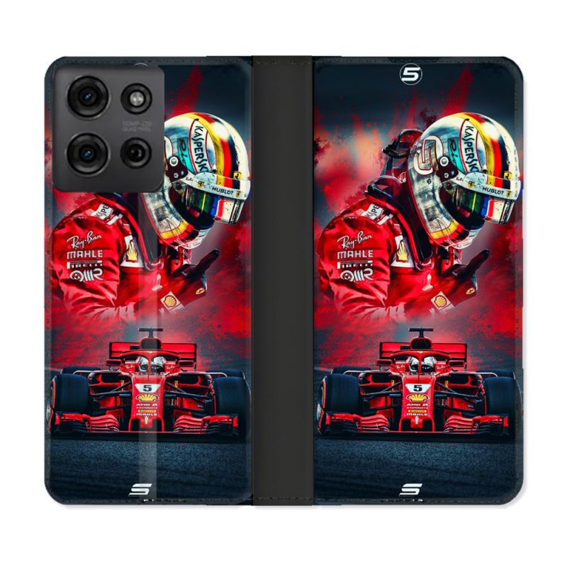 Housse cuir portefeuille Pour Motorola G75 5G Formule 1 F1 Ferrari