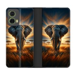 Housse cuir portefeuille Pour Motorola G85 5G Animal Elephant Savane