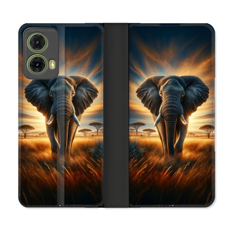 Housse cuir portefeuille Pour Motorola G85 5G Animal Elephant Savane