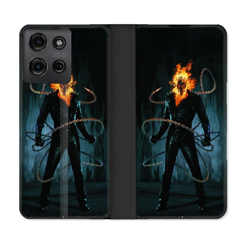 Housse cuir portefeuille Pour Motorola G75 5G Ghost Rider