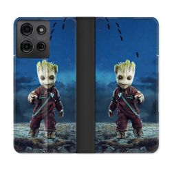 Housse cuir portefeuille Pour Motorola G75 5G Groot Bleu