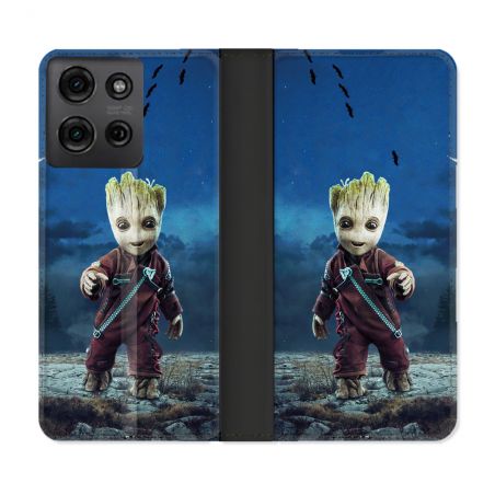 Housse cuir portefeuille Pour Motorola G75 5G Groot Bleu