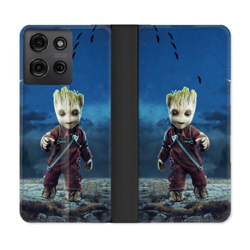 Housse cuir portefeuille Pour Motorola G75 5G Groot Bleu