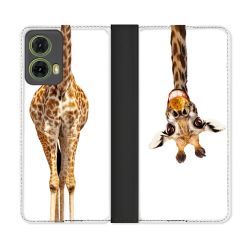 Housse cuir portefeuille Pour Motorola G85 5G Animal Girafe Blanche
