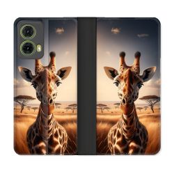 Housse cuir portefeuille Pour Motorola G85 5G Animal Girafe Savane