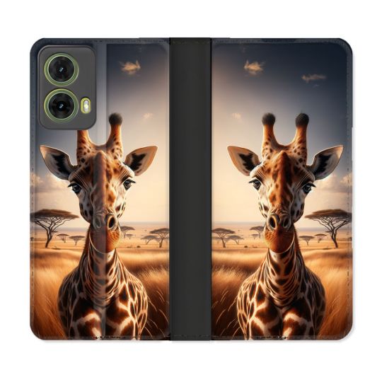 Housse cuir portefeuille Pour Motorola G85 5G Animal Girafe Savane