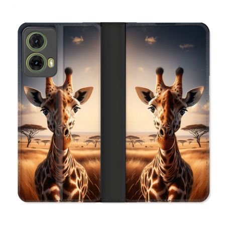 Housse cuir portefeuille Pour Motorola G85 5G Animal Girafe Savane
