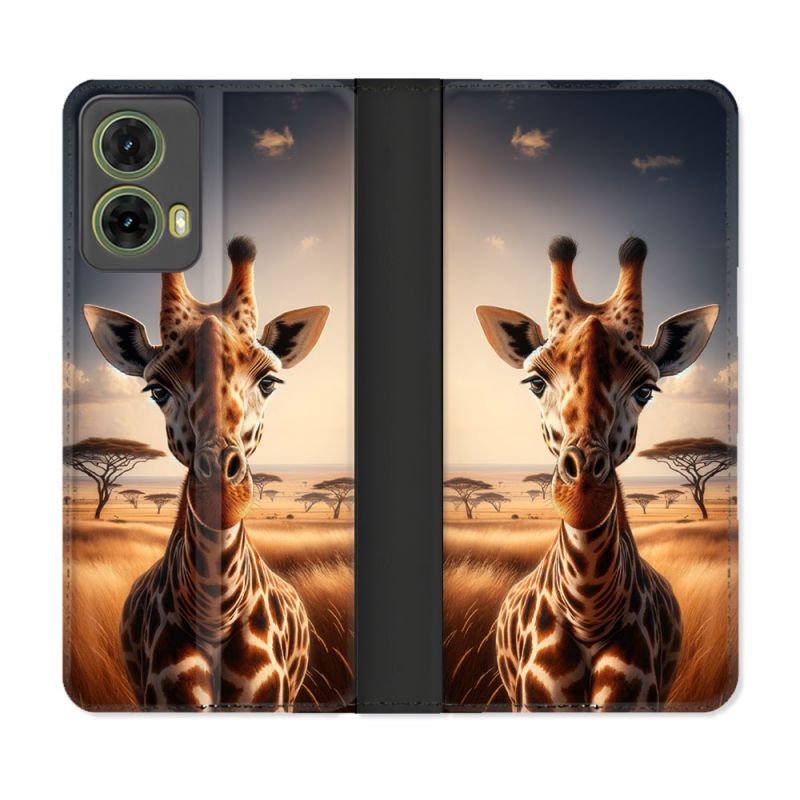 Housse cuir portefeuille Pour Motorola G85 5G Animal Girafe Savane