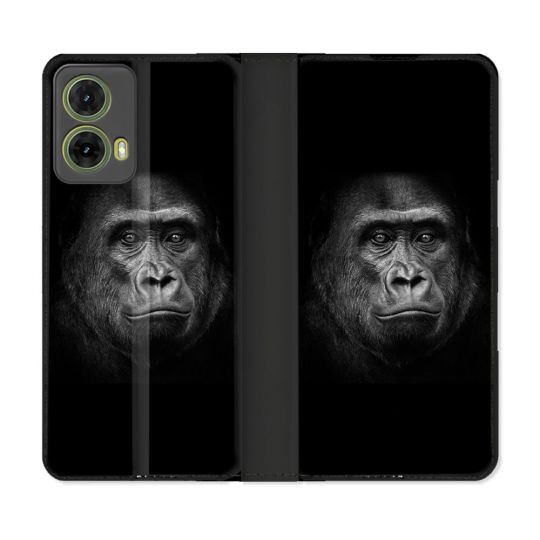 Housse cuir portefeuille Pour Motorola G85 5G Animal Gorille Noir