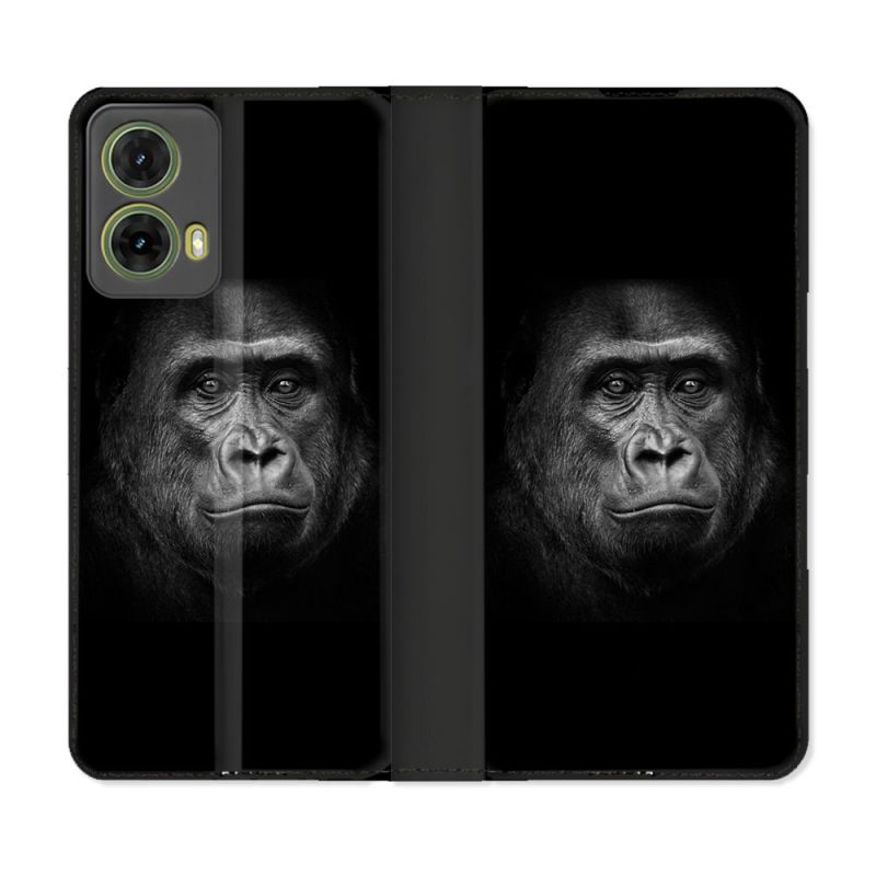 Housse cuir portefeuille Pour Motorola G85 5G Animal Gorille Noir