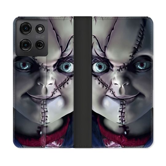 Housse cuir portefeuille Pour Motorola G75 5G Horreur Chucky Cicatrice