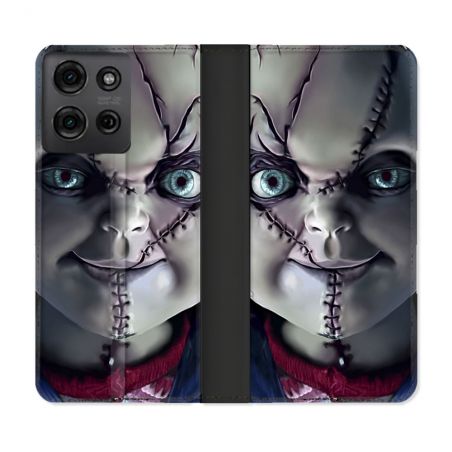 Housse cuir portefeuille Pour Motorola G75 5G Horreur Chucky Cicatrice