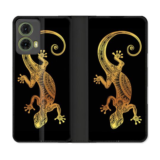 Housse cuir portefeuille Pour Motorola G85 5G Animal Lezard Noir