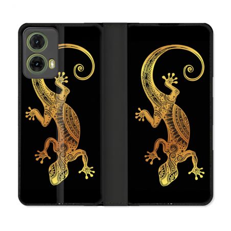 Housse cuir portefeuille Pour Motorola G85 5G Animal Lezard Noir