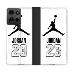 Housse cuir portefeuille Pour Motorola G75 5G Jordan 23 Blanc