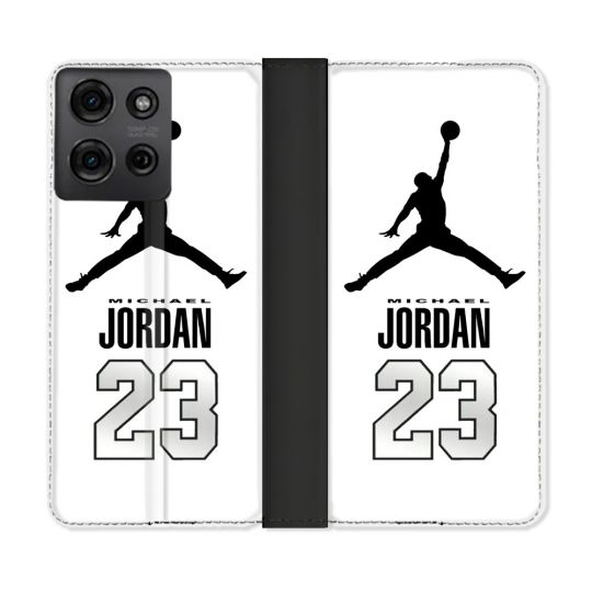 Housse cuir portefeuille Pour Motorola G75 5G Jordan 23 Blanc