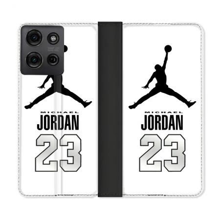 Housse cuir portefeuille Pour Motorola G75 5G Jordan 23 Blanc