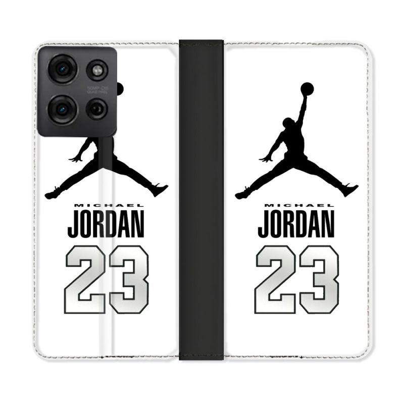 Housse cuir portefeuille Pour Motorola G75 5G Jordan 23 Blanc