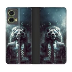 Housse cuir portefeuille Pour Motorola G85 5G Animal Lion Business