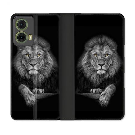 Housse cuir portefeuille Pour Motorola G85 5G Animal Lion Majestueux