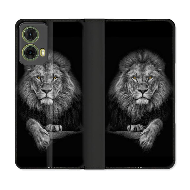 Housse cuir portefeuille Pour Motorola G85 5G Animal Lion Majestueux