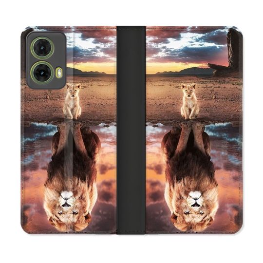 Housse cuir portefeuille Pour Motorola G85 5G Animal Lion Reflet