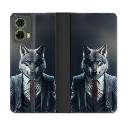 Housse cuir portefeuille Pour Motorola G85 5G Animal Loup Business