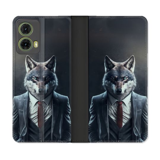 Housse cuir portefeuille Pour Motorola G85 5G Animal Loup Business