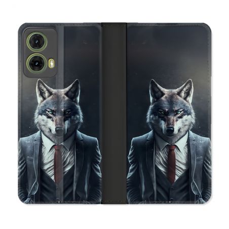 Housse cuir portefeuille Pour Motorola G85 5G Animal Loup Business