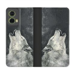 Housse cuir portefeuille Pour Motorola G85 5G Animal Loup Hurlement