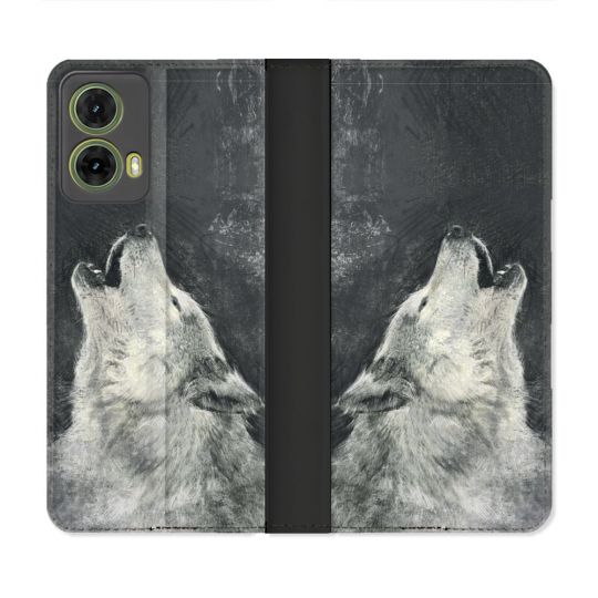 Housse cuir portefeuille Pour Motorola G85 5G Animal Loup Hurlement