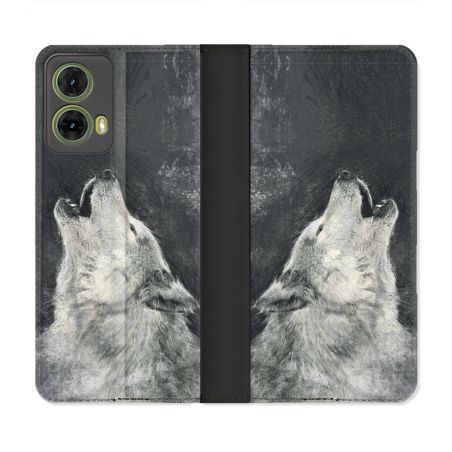 Housse cuir portefeuille Pour Motorola G85 5G Animal Loup Hurlement
