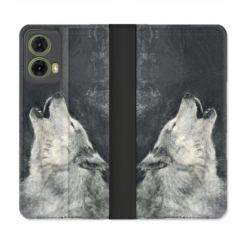 Housse cuir portefeuille Pour Motorola G85 5G Animal Loup Hurlement