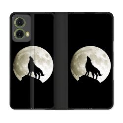 Housse cuir portefeuille Pour Motorola G85 5G Animal Loup Noir
