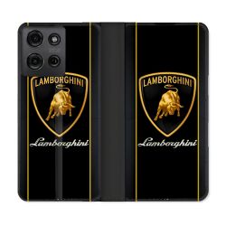 Housse cuir portefeuille Pour Motorola G75 5G Lamborghini Carbone