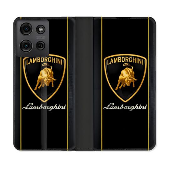 Housse cuir portefeuille Pour Motorola G75 5G Lamborghini Carbone