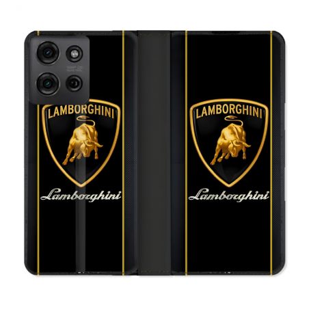 Housse cuir portefeuille Pour Motorola G75 5G Lamborghini Carbone