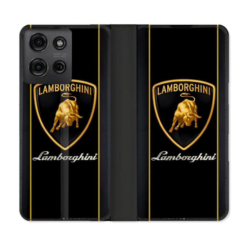 Housse cuir portefeuille Pour Motorola G75 5G Lamborghini Carbone