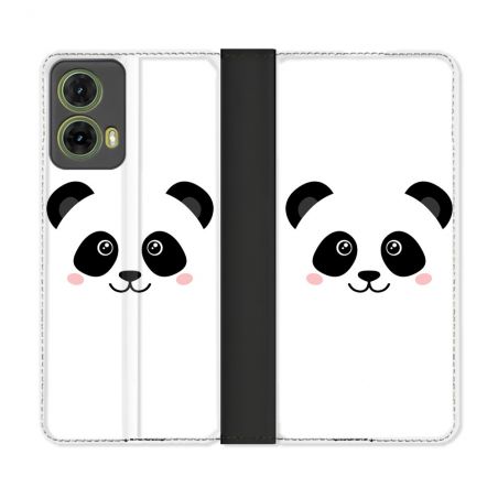 Housse cuir portefeuille Pour Motorola G85 5G Animal Panda Blanc