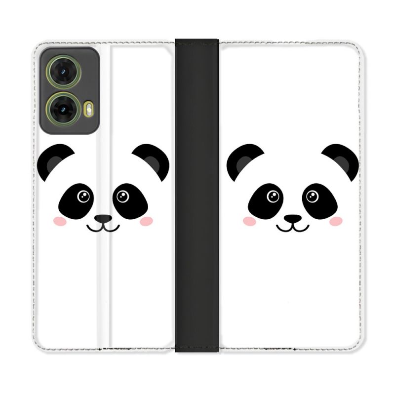 Housse cuir portefeuille Pour Motorola G85 5G Animal Panda Blanc