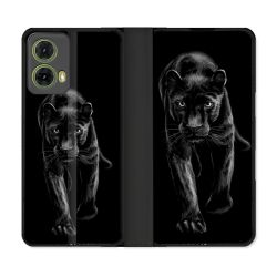 Housse cuir portefeuille Pour Motorola G85 5G Animal Panthère Noire