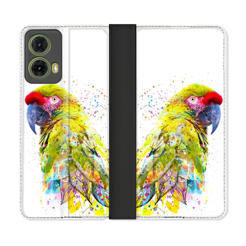 Housse cuir portefeuille Pour Motorola G85 5G Animal Perroquet Jaune