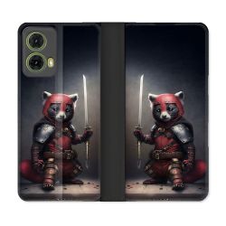 Housse cuir portefeuille Pour Motorola G85 5G Animal Raton Samouraï