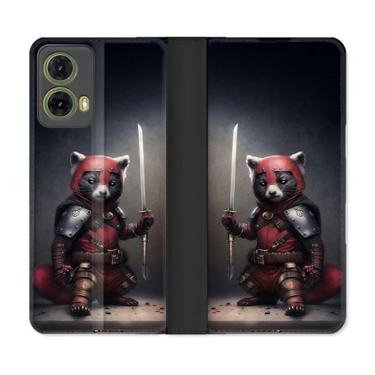 Housse cuir portefeuille Pour Motorola G85 5G Animal Raton Samouraï