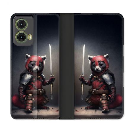 Housse cuir portefeuille Pour Motorola G85 5G Animal Raton Samouraï