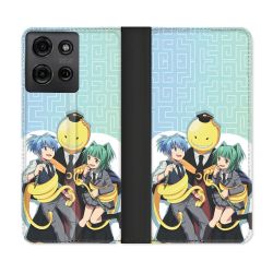 Housse cuir portefeuille Pour Motorola G75 5G Manga Assassination Classroom Kuro Trio